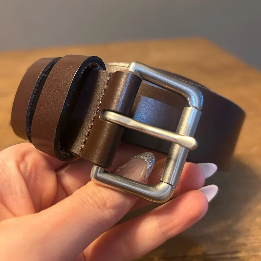 Polo Ralph Lauren Men’s Plaque Leather Roller Buckle Belt Dark Brown Sz 48